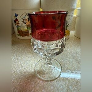 Ruby Red and Clear Glass Goblet Kings Thumbprint